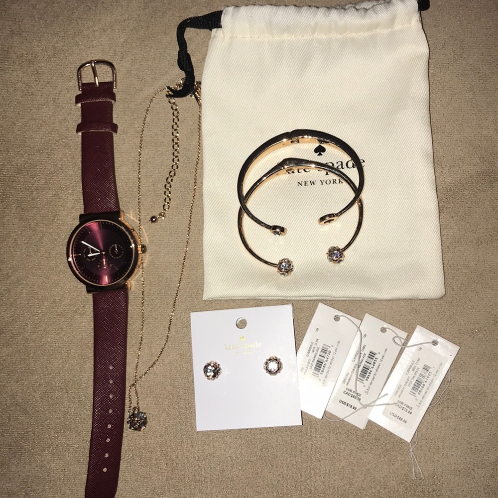 Kate Spade rose gold necklace, earrings & bracelet